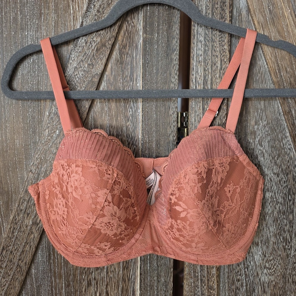 Victoria's Secret Bra 36DD Apricot Peach Dream Angels Lined Demi Lace Glitter